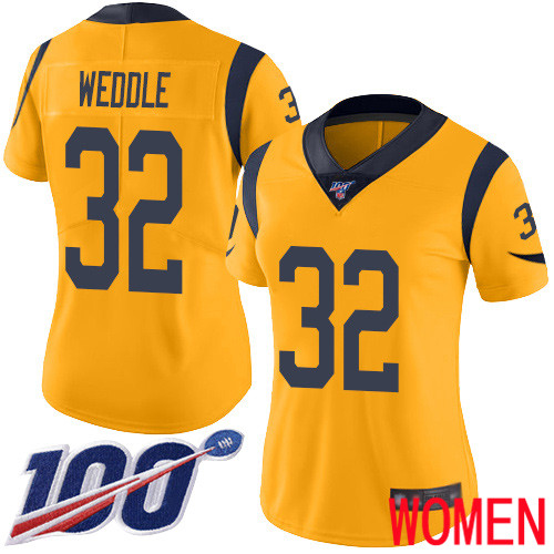 Los Angeles Rams Limited Gold Women Eric Weddle Jersey NFL Football #32 100th Season Rush Vapor Untouchable